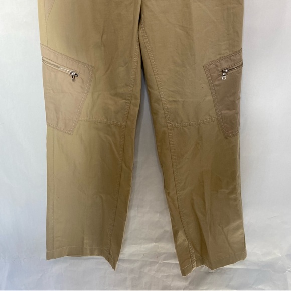 MARC AUREL KHAKI TAN CARGO WIDE LEG ZIPPER COTTON LINEN PANTS - Picture 5 of 14